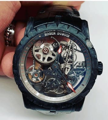 A skeleton wristwatch serviced at Godfrey's